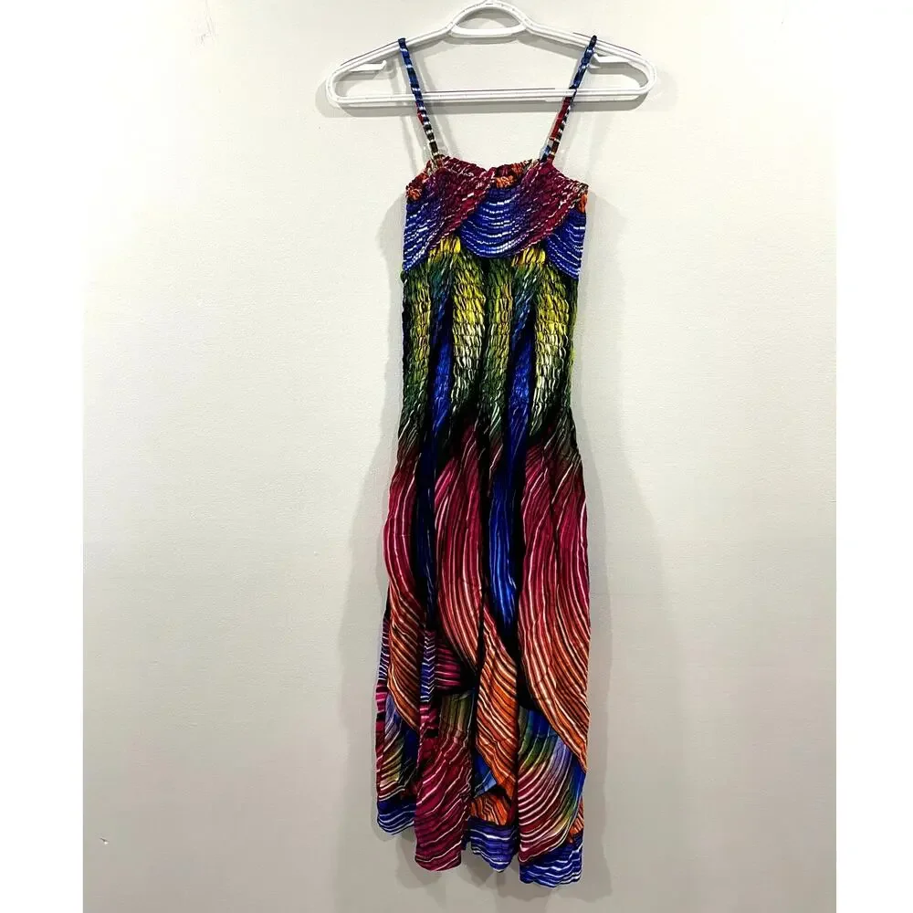 Multicolor Pleated Maxi Dress with Spaghetti Straps - Picture 2 of 9
